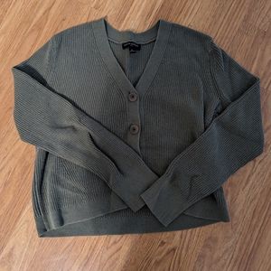 Green Cropped Button Sweater